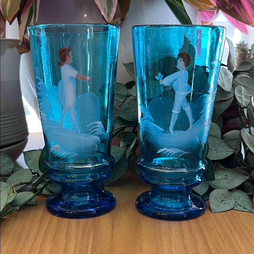 Mary Gregory Hand Blown Glasses 1940’s / 1950’s
